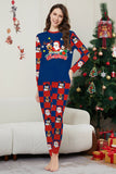 Dark Blue Plaid Pants Printed Long Sleeve Christmas Pajamas Set