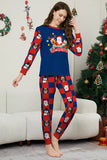Dark Blue Plaid Pants Printed Long Sleeve Christmas Pajamas Set