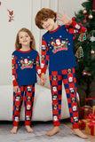 Dark Blue Plaid Pants Printed Long Sleeve Christmas Pajamas Set