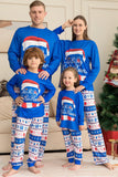Blue Printed Long Sleeve Christmas Pajamas Set