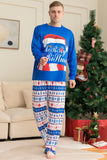 Blue Printed Long Sleeve Christmas Pajamas Set