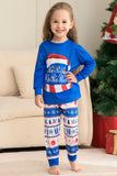Blue Printed Long Sleeve Christmas Pajamas Set