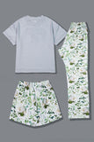White Green Floral Printed Short Sleeve Matching Family Pajamas