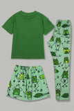 Green Frog Printed Short Sleeve Matching Family Pajamas