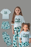 Light Blue Printed Short Sleeve Matching Family Pajamas