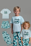 Light Blue Printed Short Sleeve Matching Family Pajamas