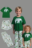 Dark Green Printed Short Sleeve Matching Family Pajamas
