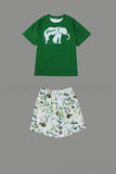 Dark Green Printed Short Sleeve Matching Family Pajamas