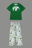 Dark Green Printed Short Sleeve Matching Family Pajamas