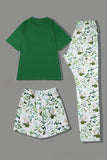 Dark Green Printed Short Sleeve Matching Family Pajamas