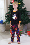 Black Printed Long Sleeve Family Halloween Pajamas