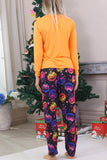 Orange Printed Long Sleeve Family Halloween Pajamas