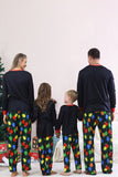 Navy Light Bulb Printed Long Sleeves Matching Family Pajamas