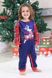 Royal Blue Print Plaid Christmas Matching Family Pajamas