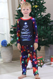 Navy Lights Tree Print Family Matching Christmas Pajamas Sets