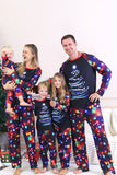 Navy Lights Tree Print Family Matching Christmas Pajamas Sets