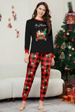 Black Red Print Merry Christmas Plaid Family Matching Pajamas Set