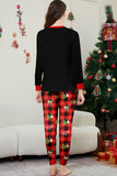 Black Red Print Merry Christmas Plaid Family Matching Pajamas Set