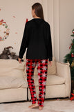 Black Red Reindeer Snowflake Print Christmas Family Matching Pajamas Set