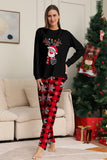 Black Red Reindeer Snowflake Print Christmas Family Matching Pajamas Set