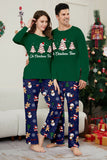 Green Blue Tree Print Long Sleeve Christmas Family Matching Pajamas