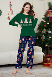 Green Blue Tree Print Long Sleeve Christmas Family Matching Pajamas