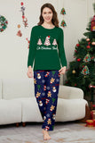 Green Blue Tree Print Long Sleeve Christmas Family Matching Pajamas
