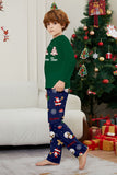 Green Blue Tree Print Long Sleeve Christmas Family Matching Pajamas