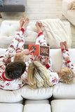 White Printed Round Neck Family Christmas Pajamas Sets