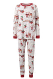 White Printed Round Neck Family Christmas Pajamas Sets