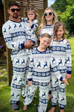 White Navy Printed Long Sleeve Matching Family Pajamas