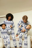 White Navy Printed Long Sleeve Matching Family Pajamas