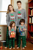 Grey Green Plaid Print Christmas Family Matching Pajamas Set