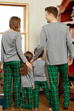 Grey Green Plaid Print Christmas Family Matching Pajamas Set