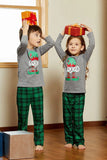 Grey Green Plaid Print Christmas Family Matching Pajamas Set