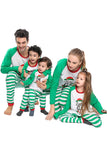 Green Stripes Print Christmas Family Matching Pajamas Set