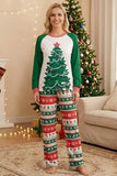 2 Piece Green Round Neck Christmas Tree Printed Family Pajama Sets