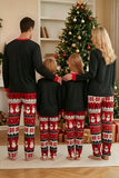 Black Red Snowman Fair Isle Pattern Round Neck Family Pajama Sets
