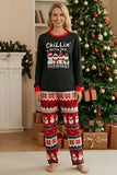 Black Red Snowman Fair Isle Pattern Round Neck Family Pajama Sets