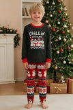 Black Red Snowman Fair Isle Pattern Round Neck Family Pajama Sets