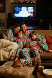 Green Red Fair Isle Pattern Round Neck Long Sleeves Family Pajama Sets