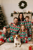 Green Red Fair Isle Pattern Round Neck Long Sleeves Family Pajama Sets