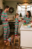 Green Red Fair Isle Pattern Round Neck Long Sleeves Family Pajama Sets