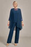 3 Pieces Navy Chiffon Long Sleeves Choir Pant Suits