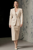Ivory 2 Piece Ivory Peak Lapel Pencil Midi Business Suits