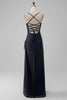 Load image into Gallery viewer, Black Blue Mermaid Spaghetti Straps Long Bridesmaid Dress with Slit