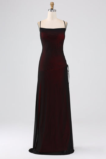 Black Red Sheath Spaghetti Straps Bridesmaid Dress With Elasticity