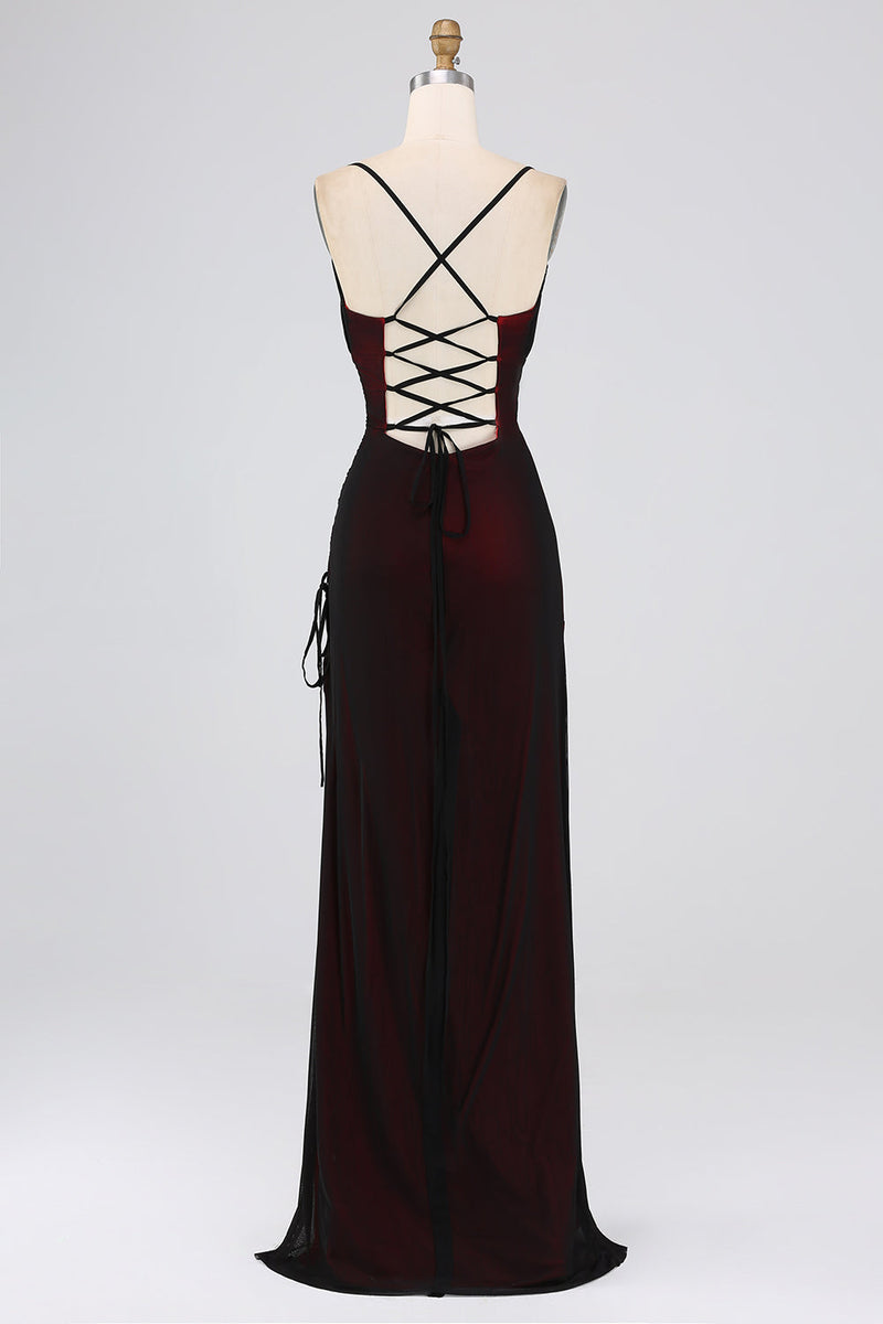 Load image into Gallery viewer, Sheath Black Red Spaghetti Straps Bridesmaid Dress With Elasticity