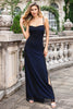 Load image into Gallery viewer, Black Blue Mermaid Spaghetti Straps Long Bridesmaid Dress with Slit