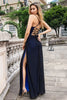 Load image into Gallery viewer, Back Blue Mermaid Spaghetti Straps Long Wedding Party Dress with Slit